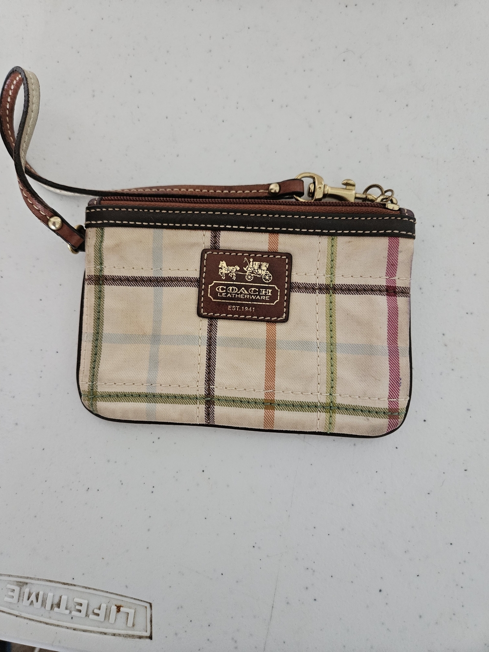 Vintage Coach Peyton Tattersall Plaid Multicolor Canvas Wristlet Walle